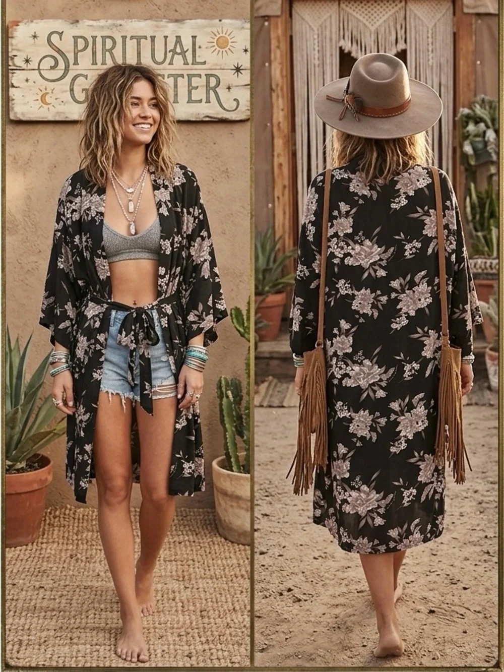 Spiritual Gangster Maya Tie Front Floral Kimono OS